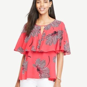 ANN TAYLOR Floral Flutter Sleeve Blouse